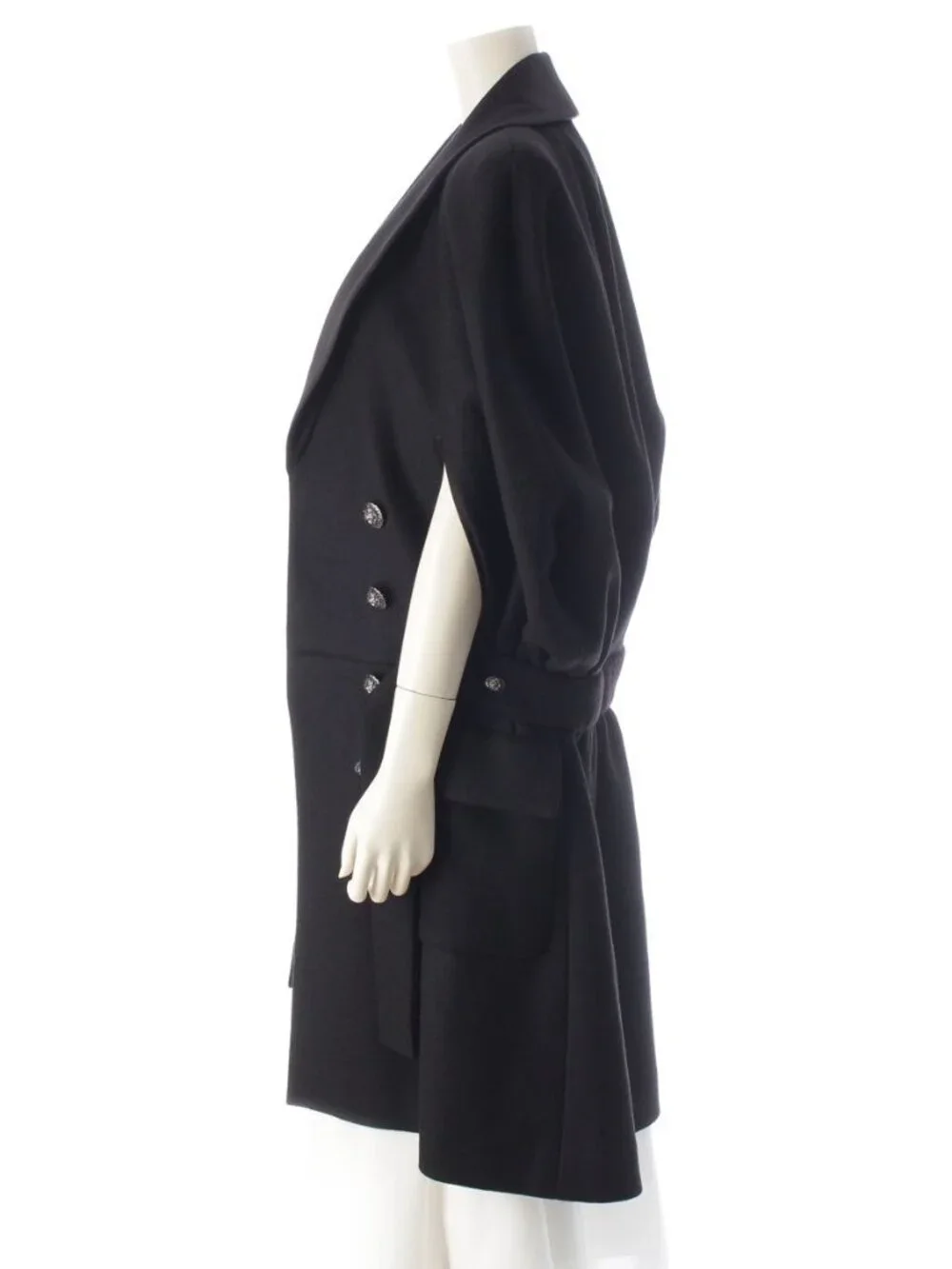 Chanel Cashmere Wool Lion Button Poncho Cape Long Coat Black 36 - Picture 3 of 10